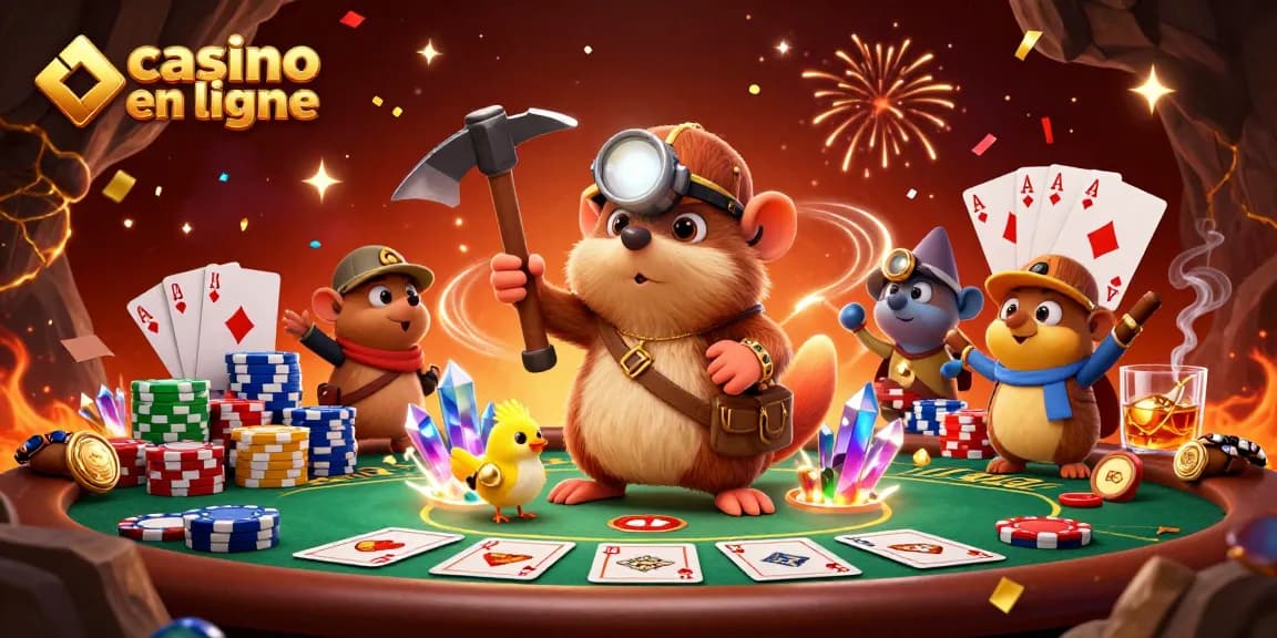 Le casino en ligne offre une expérience immersive avec un mole chasseur de trésor et des jetons de poker étincelants.