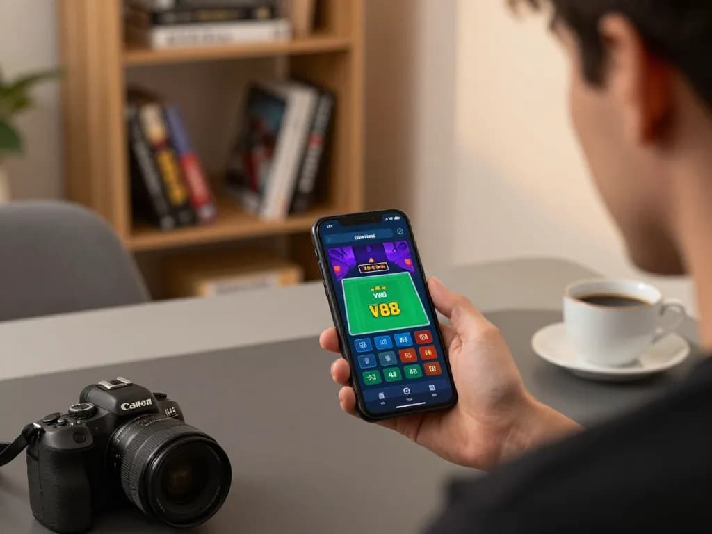 Engaging with the vt88 app during a home gaming session, showcasing a live dealer game on smartphone.