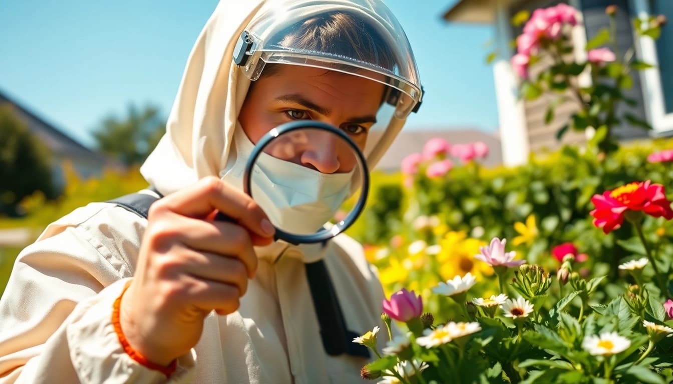 Certified insect technician inspecting plants to ensure pest-free environments.
