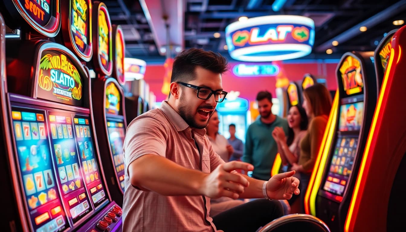 Permainan istana777 bet dengan mesin slot yang cerah dan pemain yang bersemangat.