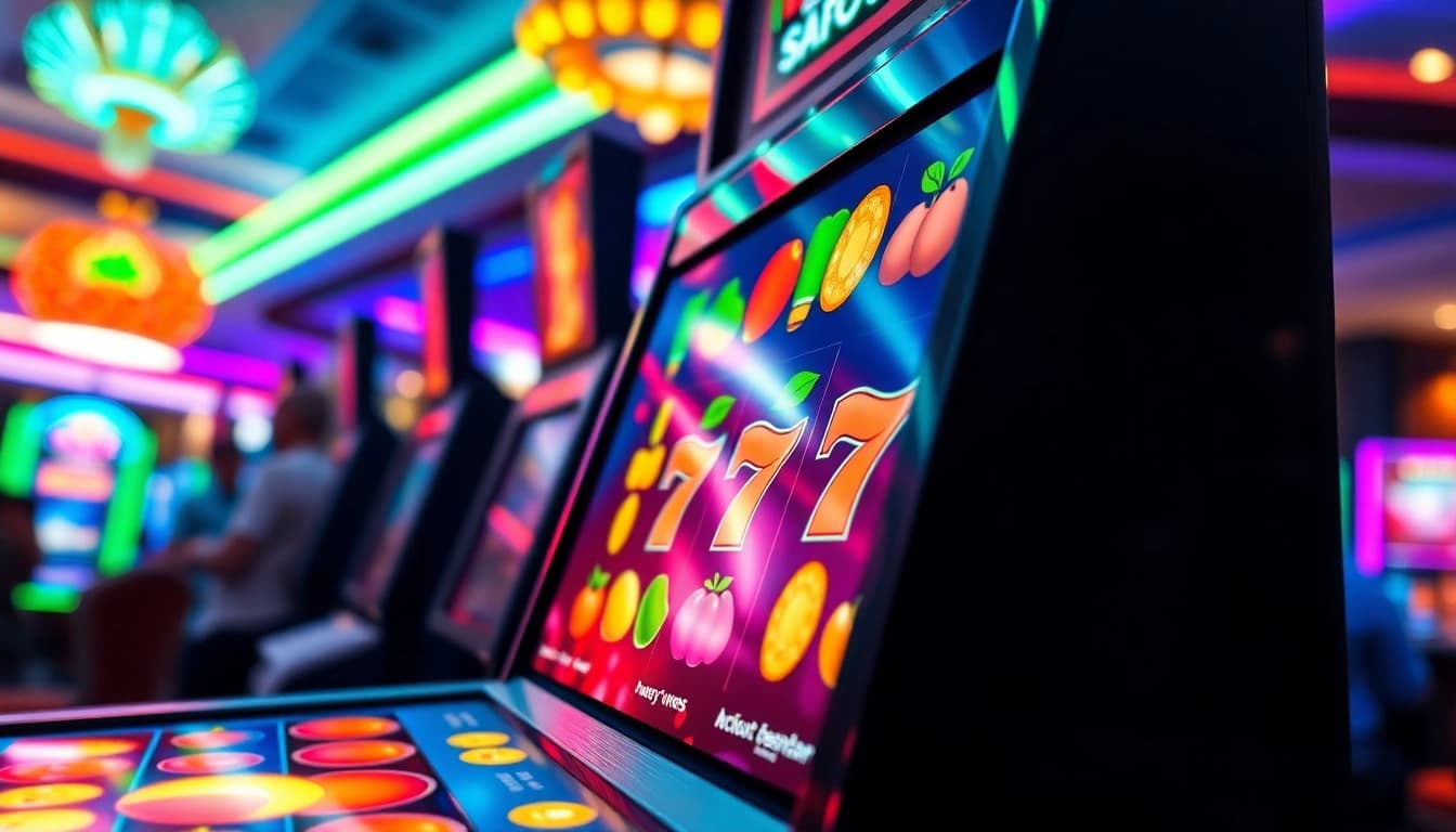 Menangkan hadiah menarik dengan slot bet kecil di mesin slot digital berwarna cerah.