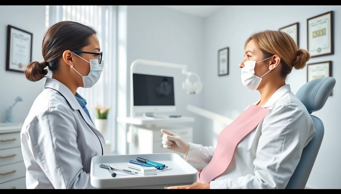Dentist near Frankfort IL examining a patient in a modern clinic.
