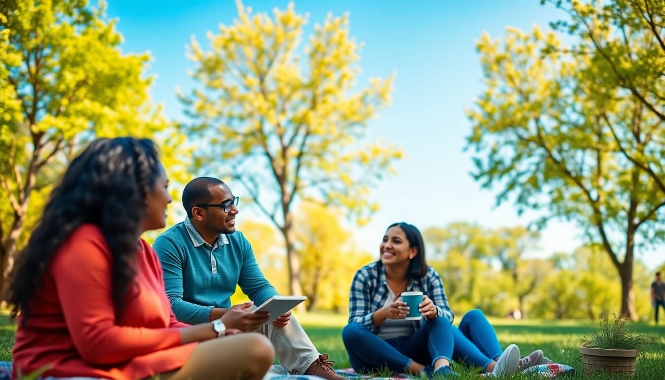 Engaging scene promoting mental health awareness featuring diverse individuals sharing insights.