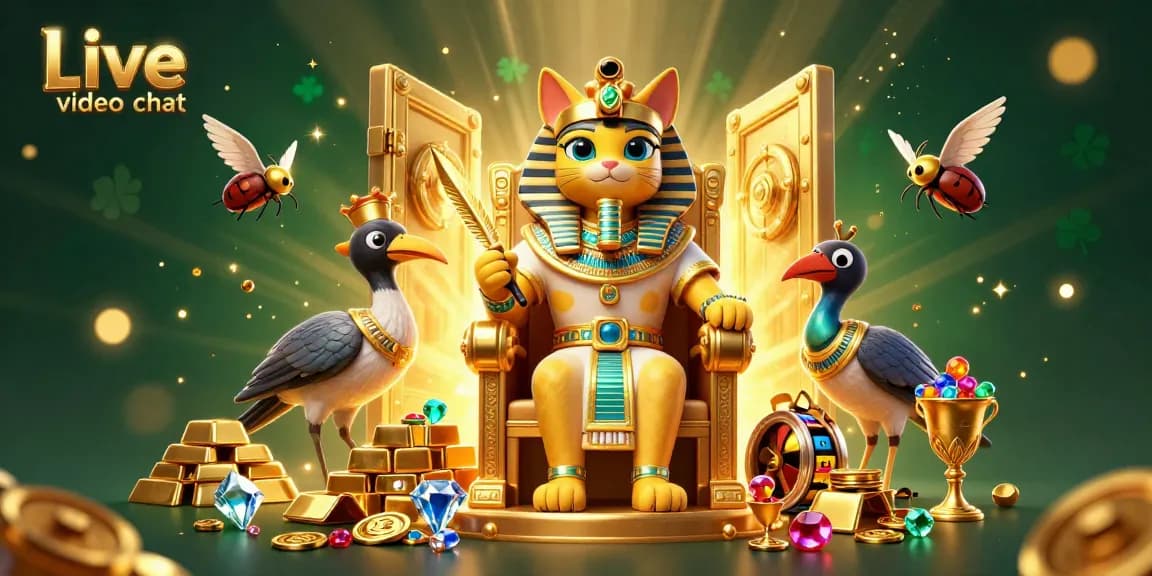 Engage in live video chat while enjoying a vibrant casino atmosphere with exciting slot reels and treasure.
