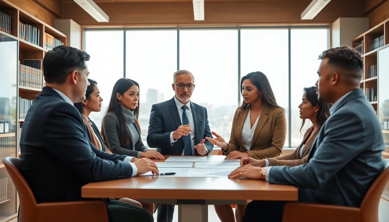 Consulting about a lawsuit at https://www.ihavealawsuit.com with a lawyer in a modern office.