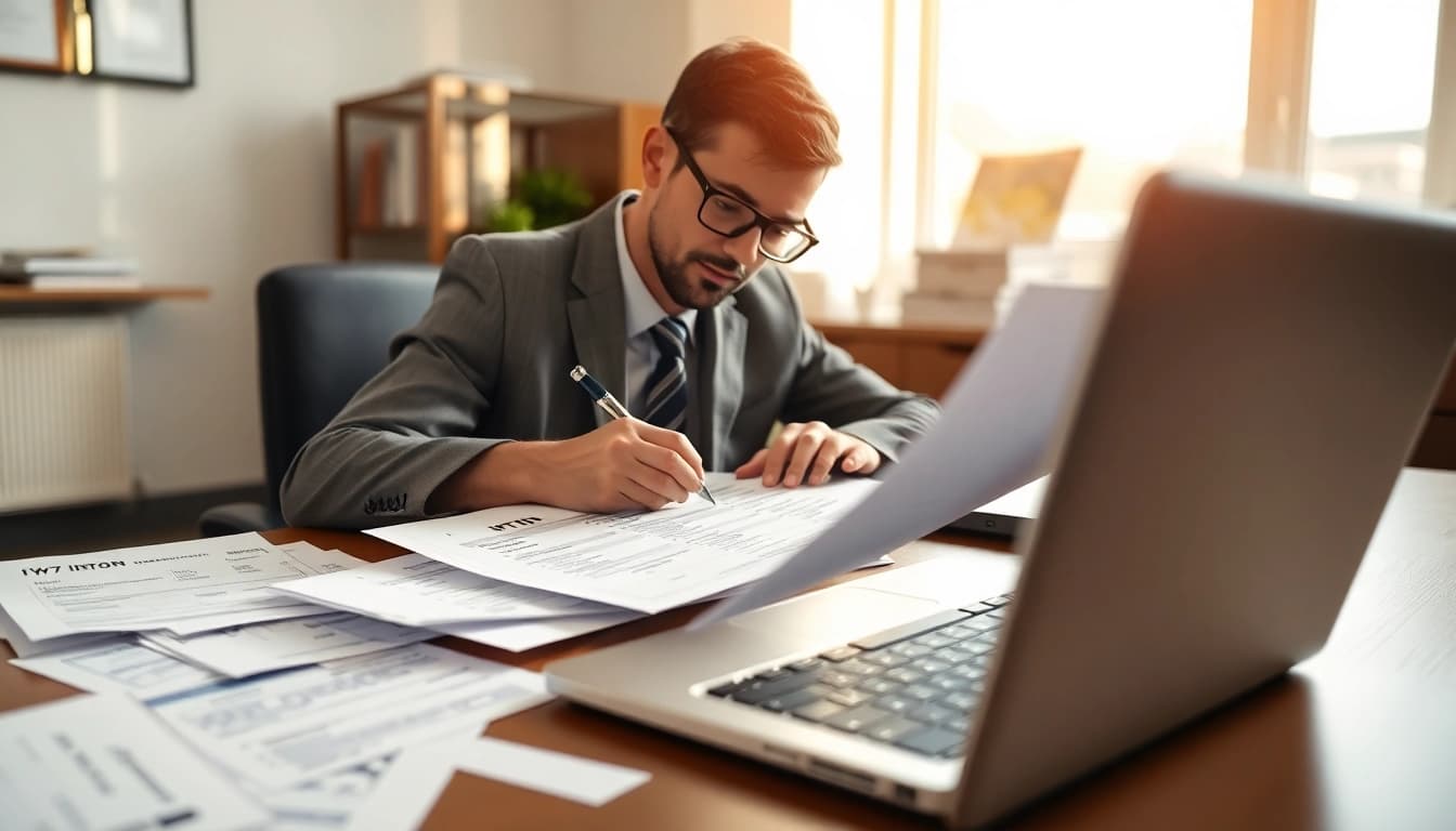 Submit your ITIN application with accurate details amid a professional office setup.
