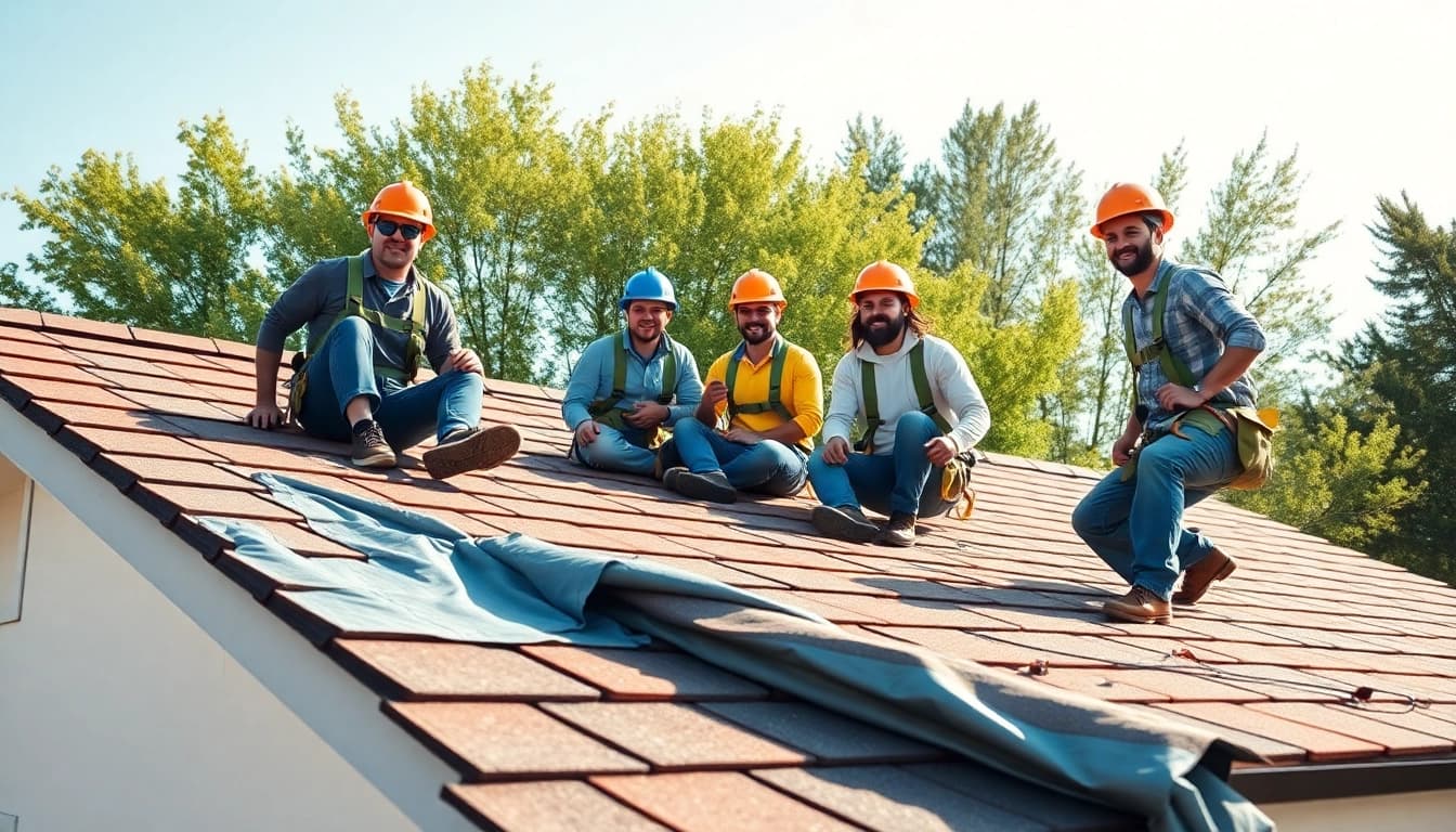 Skilled team installing a roof for Twin Shield Roofing, showcasing quality craftsmanship and teamwork.