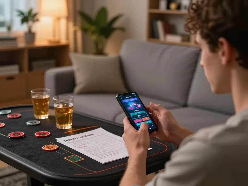Engaging with online casino app on smartphone at home, uu88 net player enjoying a cozy atmosphere.