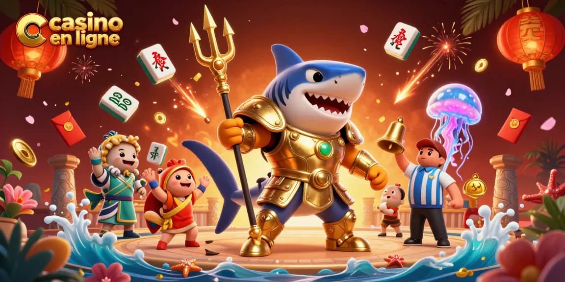 Plongez dans l'univers animé du casino en ligne avec un requin-tigre jouant à la gloire sous-marine.