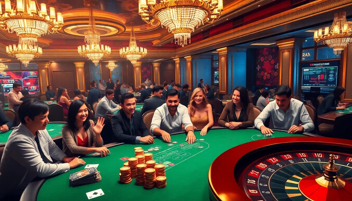 s88vip players experiencing excitement at high-stakes poker tables in a luxurious casino atmosphere.