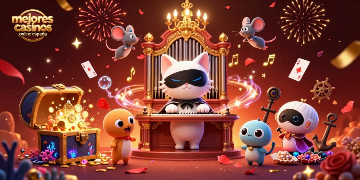 Ilustra los mejores casinos online en España con imágenes vibrantes y elementos de juego cautivadores.