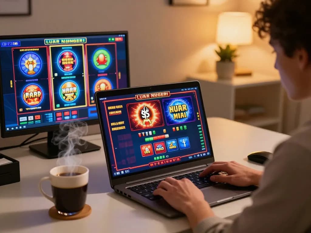 Engaging in online gameplay with slot server luar negeri games on a laptop.