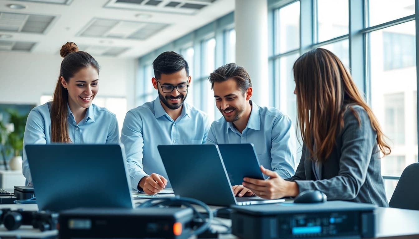 Showcase IT Companies professionals collaborating in a modern workspace environment.