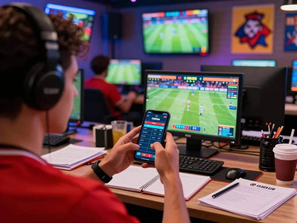 Cakhia sports betting excitement with live betting interface on smartphone amidst focused ambiance.
