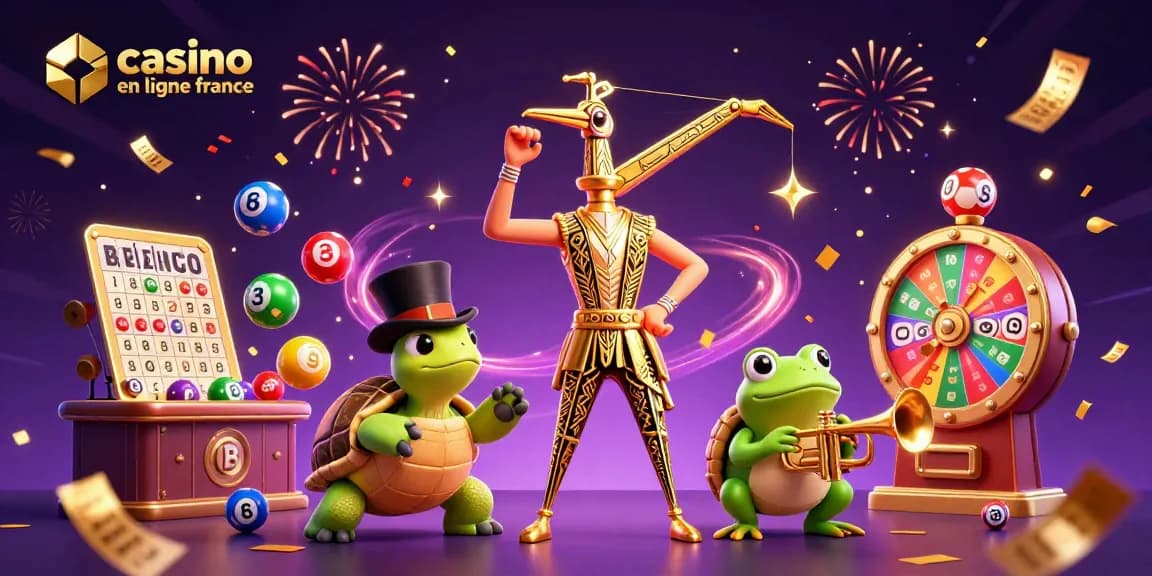 Vivez l'expérience du casino en ligne France avec une illustration 3D dynamique et festive.