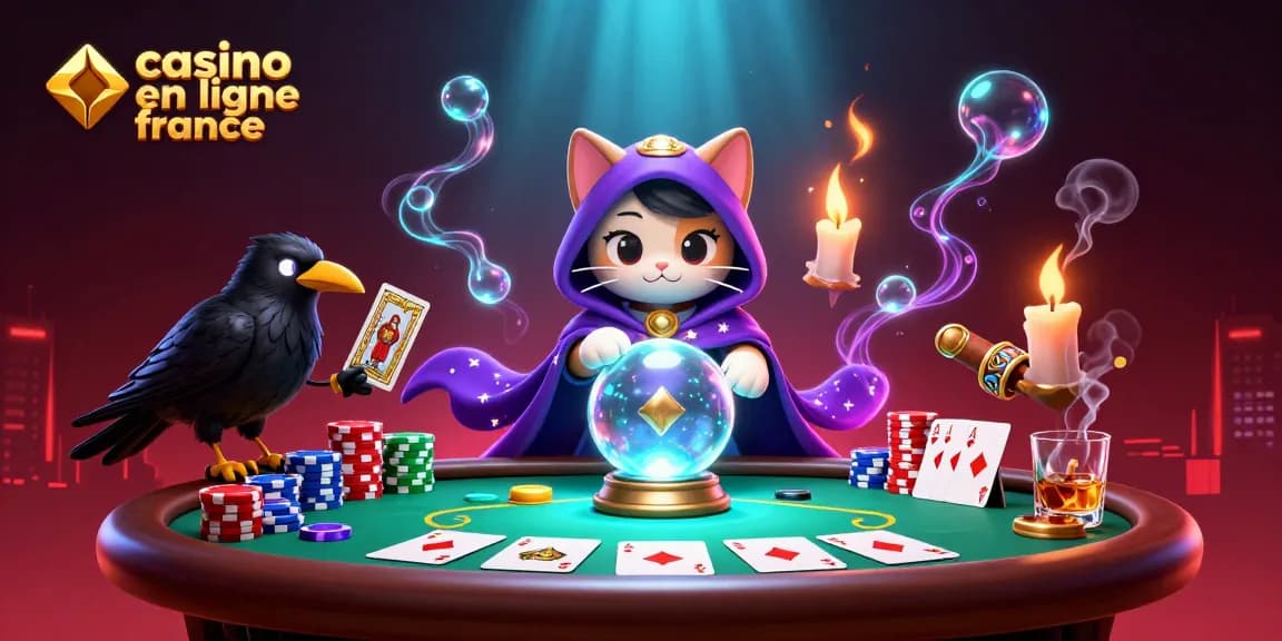 Illustration 3D de casino en ligne France avec symboles mystiques et ambiance de poker