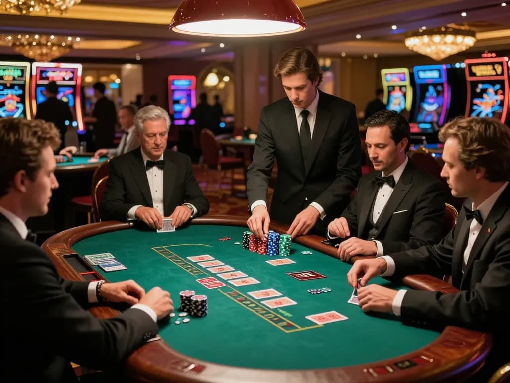 Players engaged in strategic blackjack game at Thabet in stylish casino setting