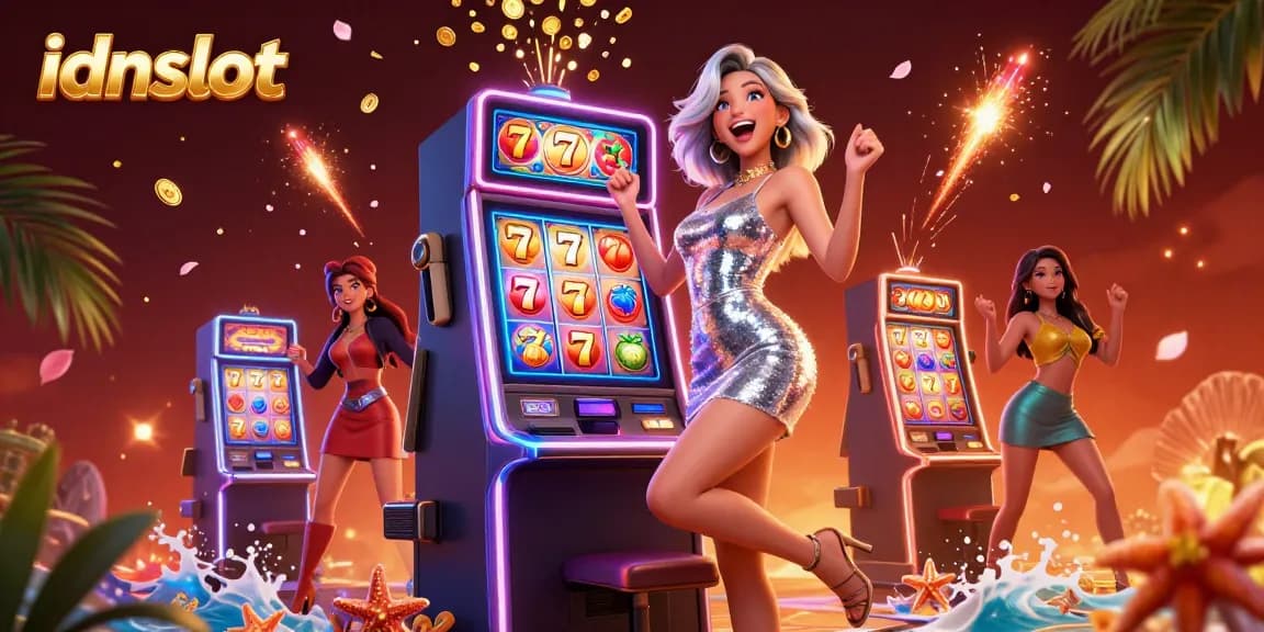 Experience the thrill of idnslot with vibrant neon lights and jackpot celebrations.