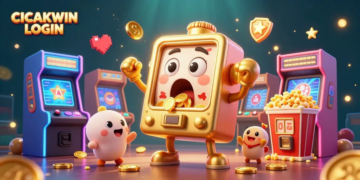CICAKWIN LOGIN showcases a joyful slot machine hitting a jackpot with cheering companions, celebrating the online gaming excitement.