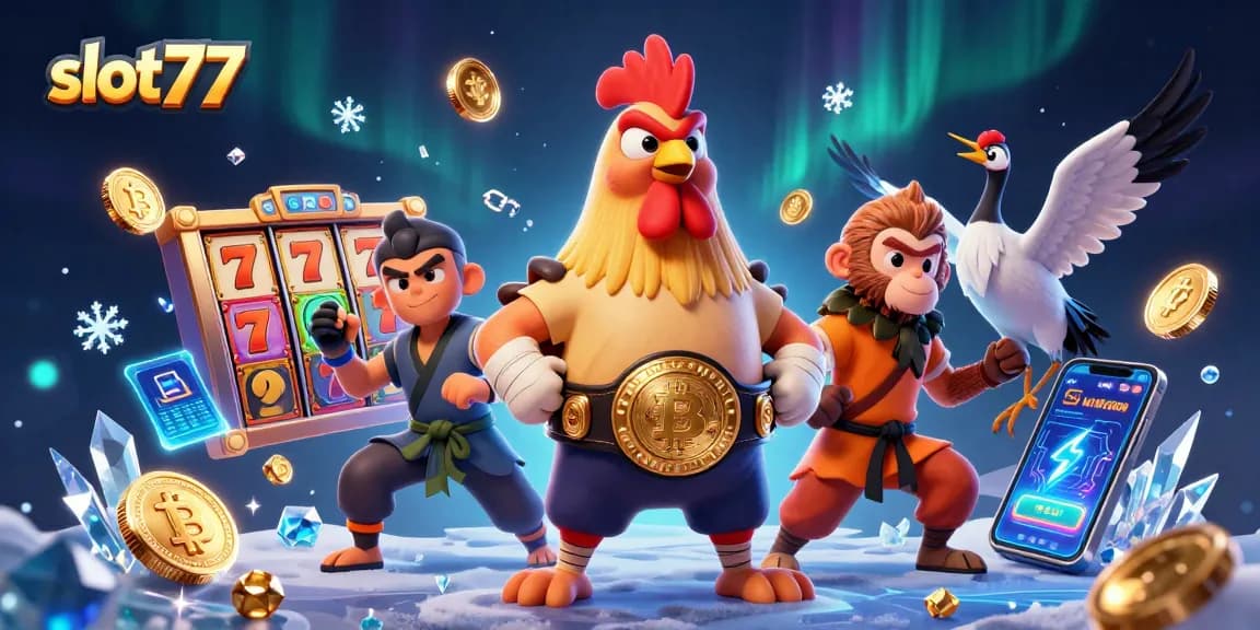Experience excitement on slot77 with vibrant 3D characters and electrifying casino elements.