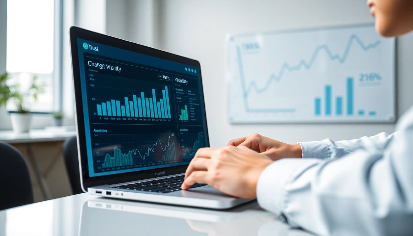 Analyze chatgpt visibility data with a marketing strategist in a modern office setting.
