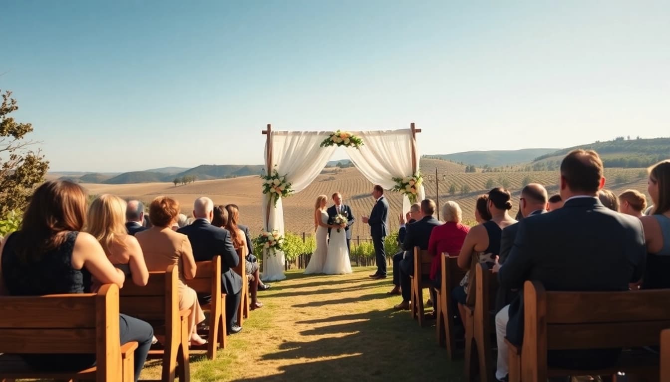 Captivating Clarksburg wedding ceremony featuring floral arrangements and guests in formal attire.
