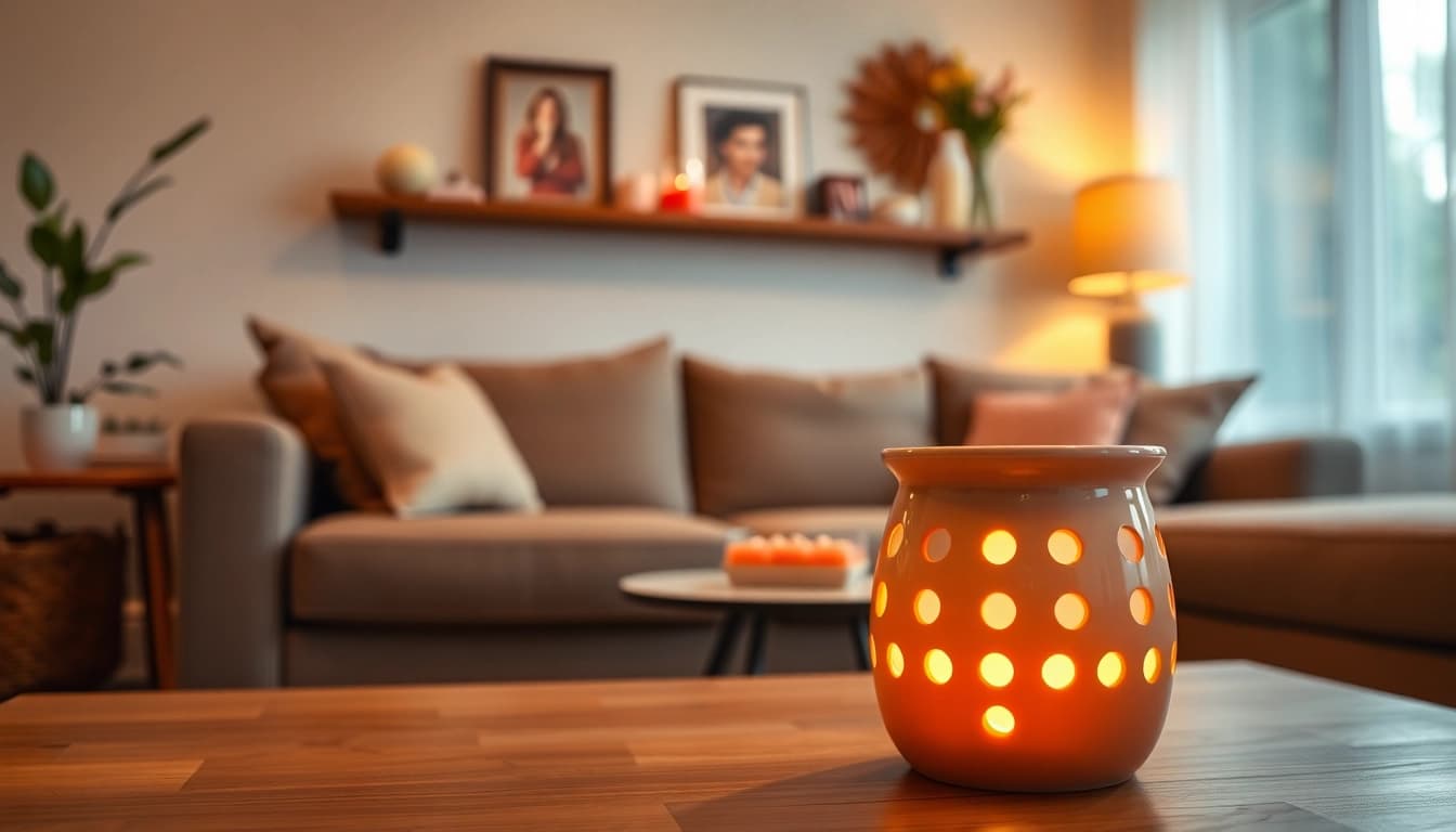 Engage with the charm of https://www.scentswarmers.com showcasing elegant wax warmers in a cozy setup.
