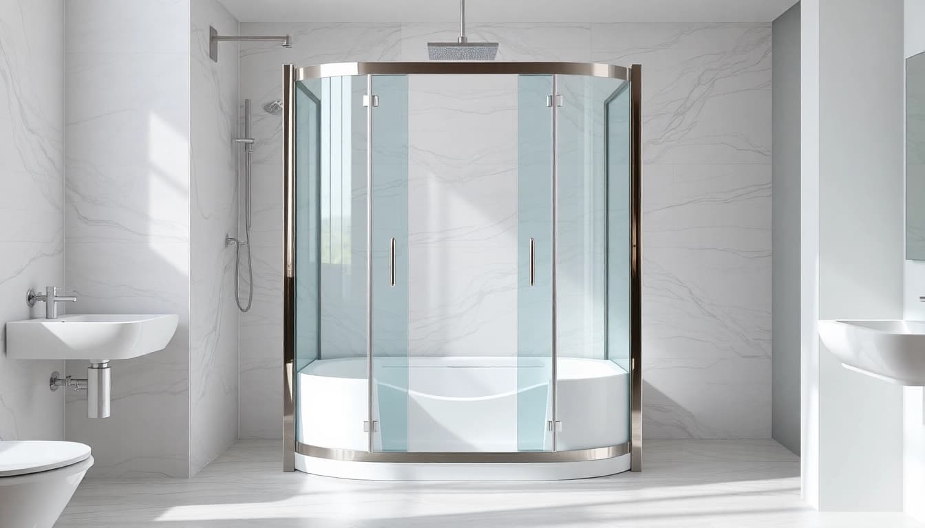 Admirez la paroi de douche sirhona dans une salle de bains moderne, offrant élégance et fonctionnalité.