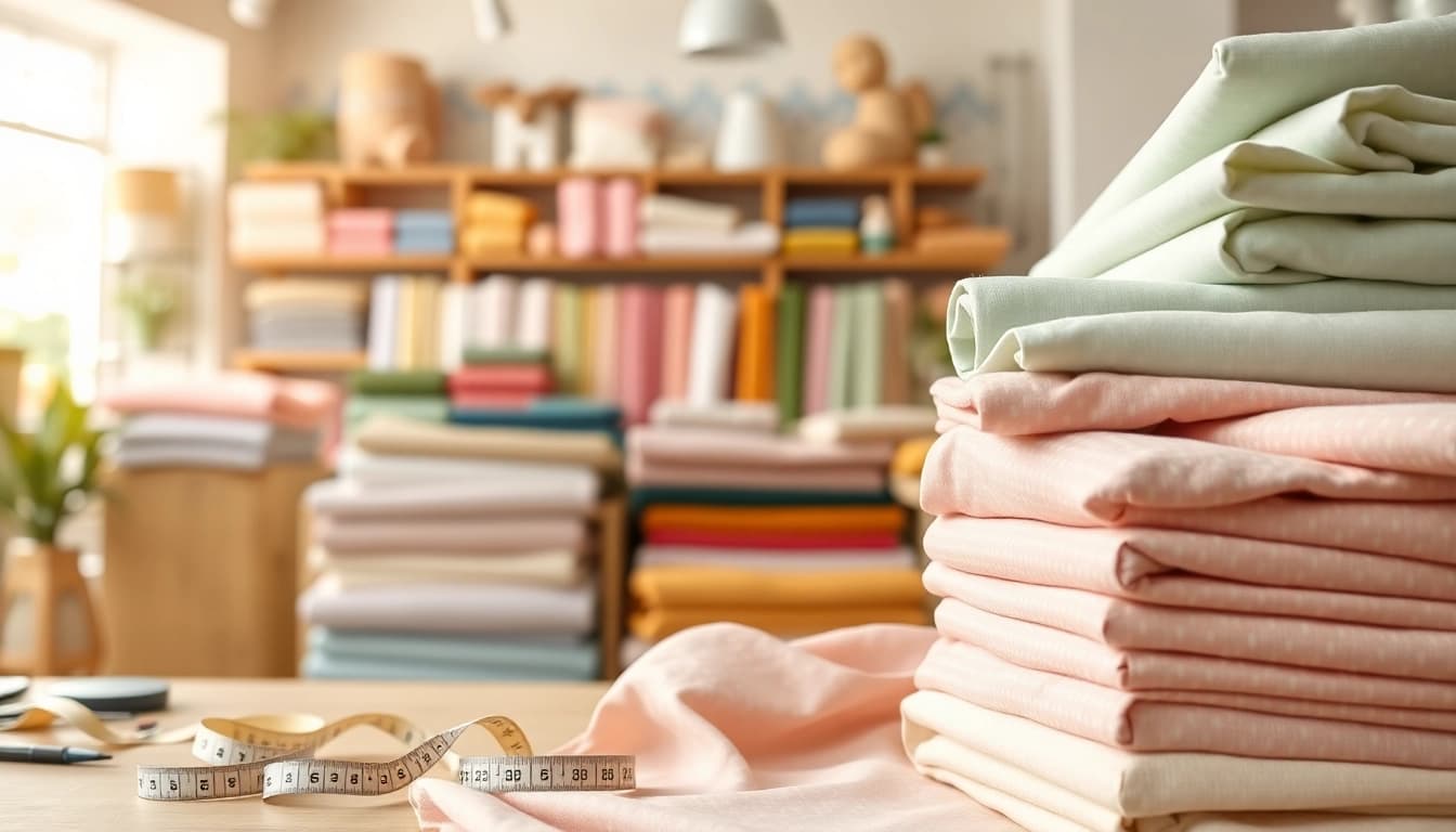 Katoen stof kopen in een kleurrijke stoffenwinkel met diverse stoffen en accessoires.