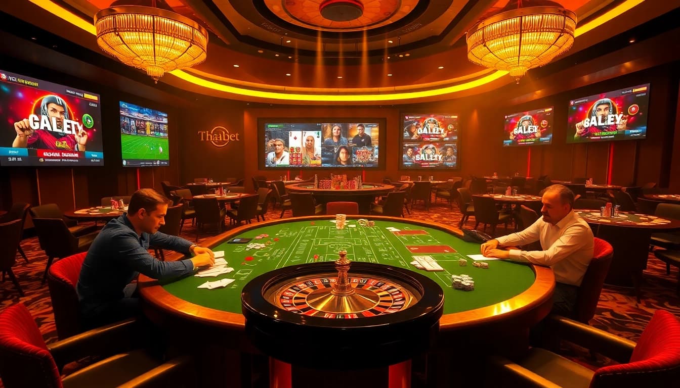 Thrilling gambling scene at Thabet casino with betting tables and vibrant gaming atmosphere.