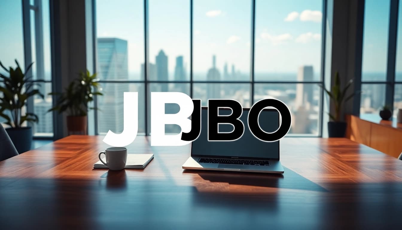 Celebrate the innovative JBO brand in a modern office environment showcasing productivity and professionalism.