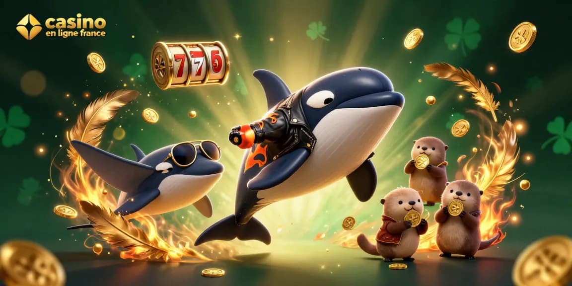 Illustration animée représentant un casino en ligne France avec des personnages marins et des éléments de jeu captivants.
