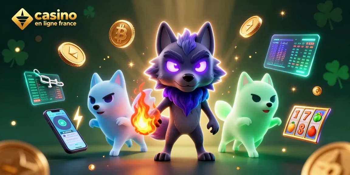 Profitez des jeux au casino en ligne France avec des loups spectrals entourés de pièces de crypto-monnaie.