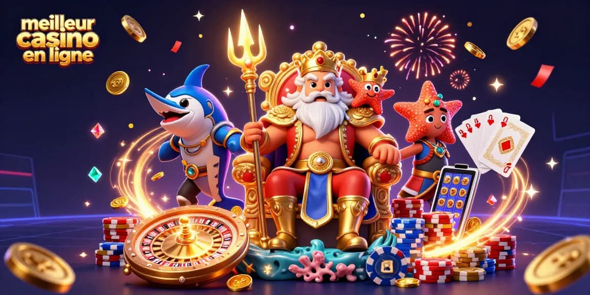 Visualisez le meilleur casino en ligne avec Neptune, des jetons colorés et des pièces d'or!