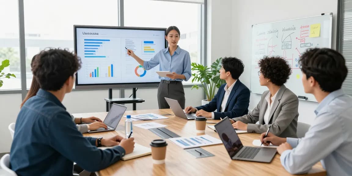 Business SIM only deals UK discussed in a collaborative office environment with diverse professionals engaging in strategic planning.