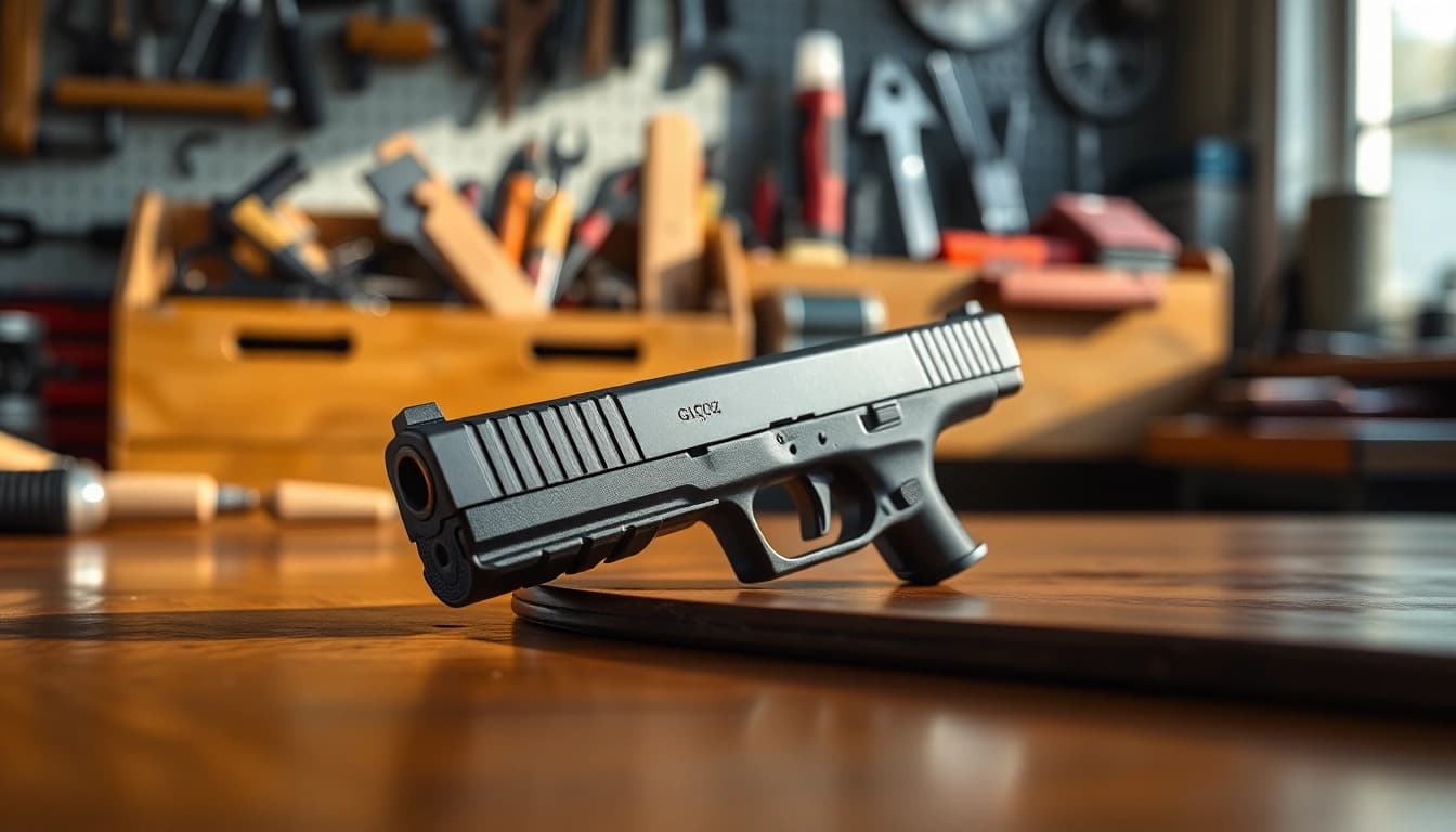 Examine the premium glock slide highlighting intricate details and craftsmanship.