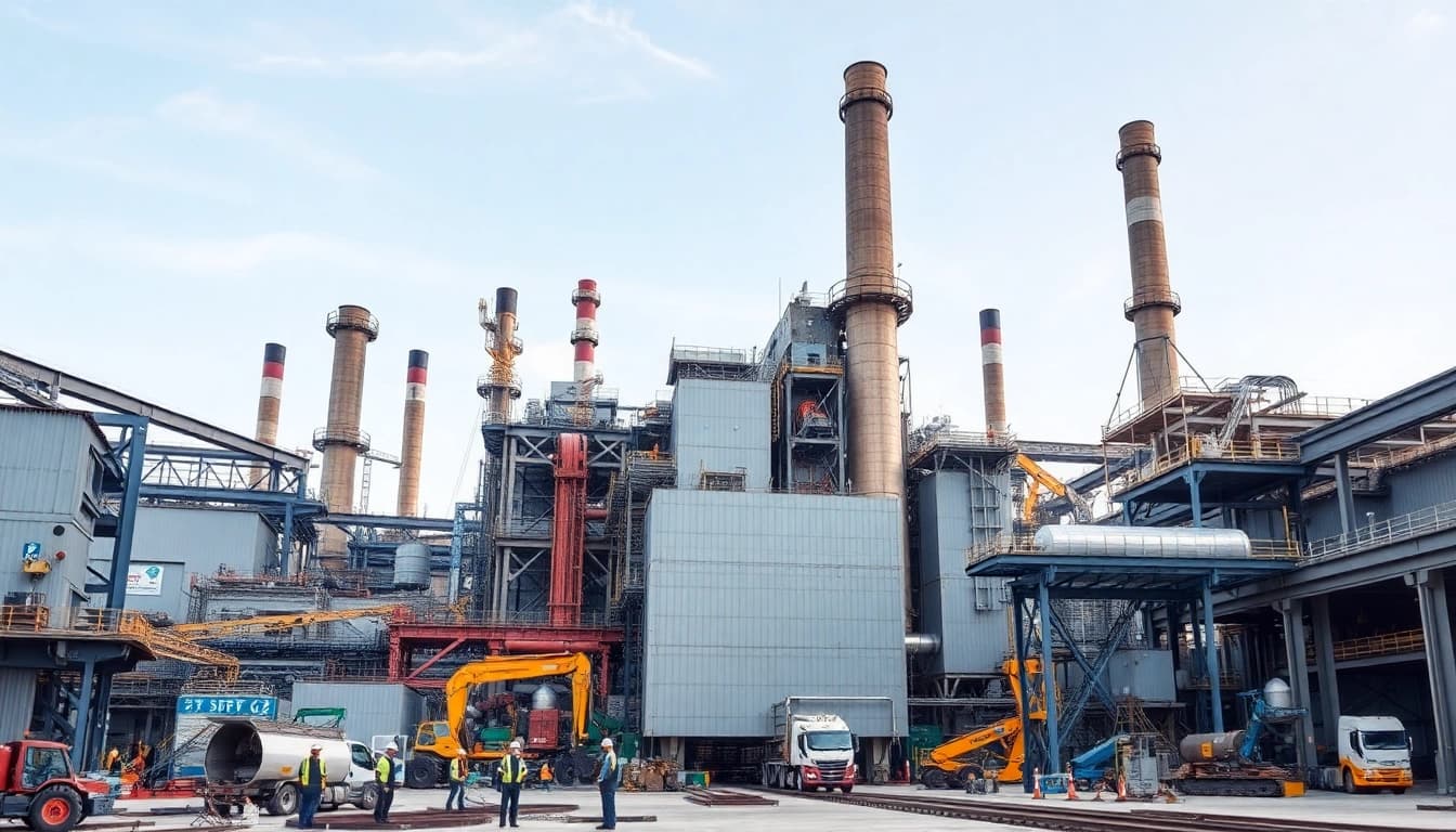 Workers operating modern steel mill equipment in a vibrant industrial setting.