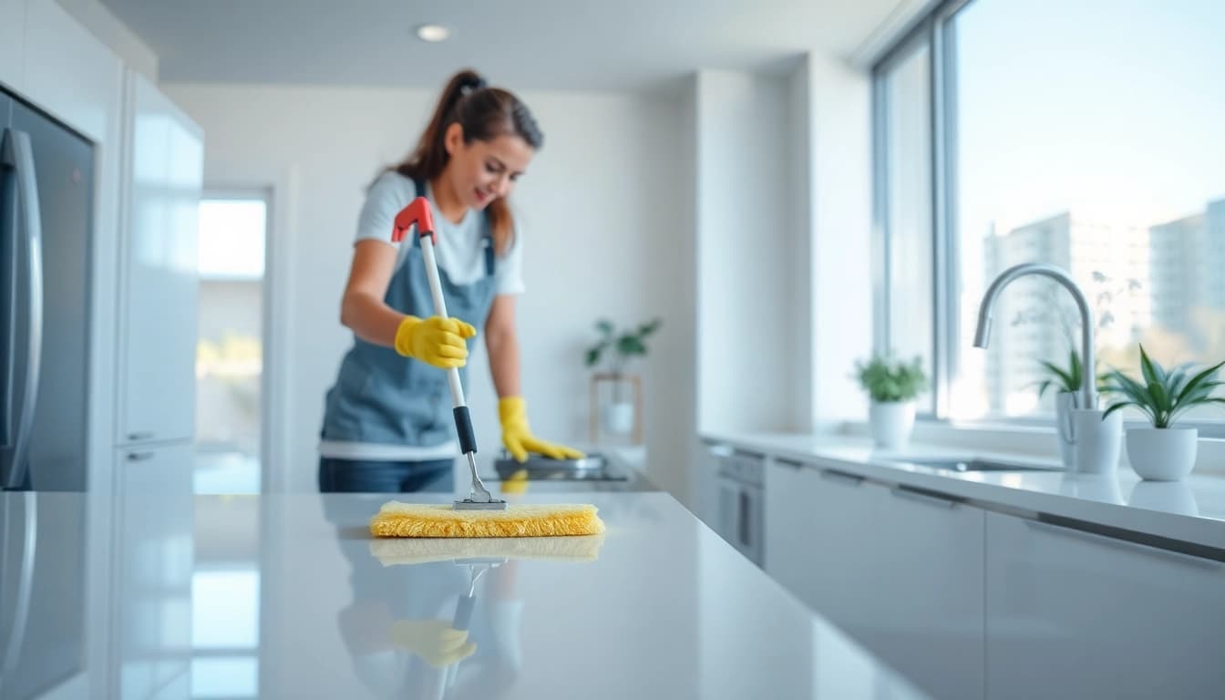 Efficient bond cleaning brisbane service displayed in a bright, modern apartment setting.