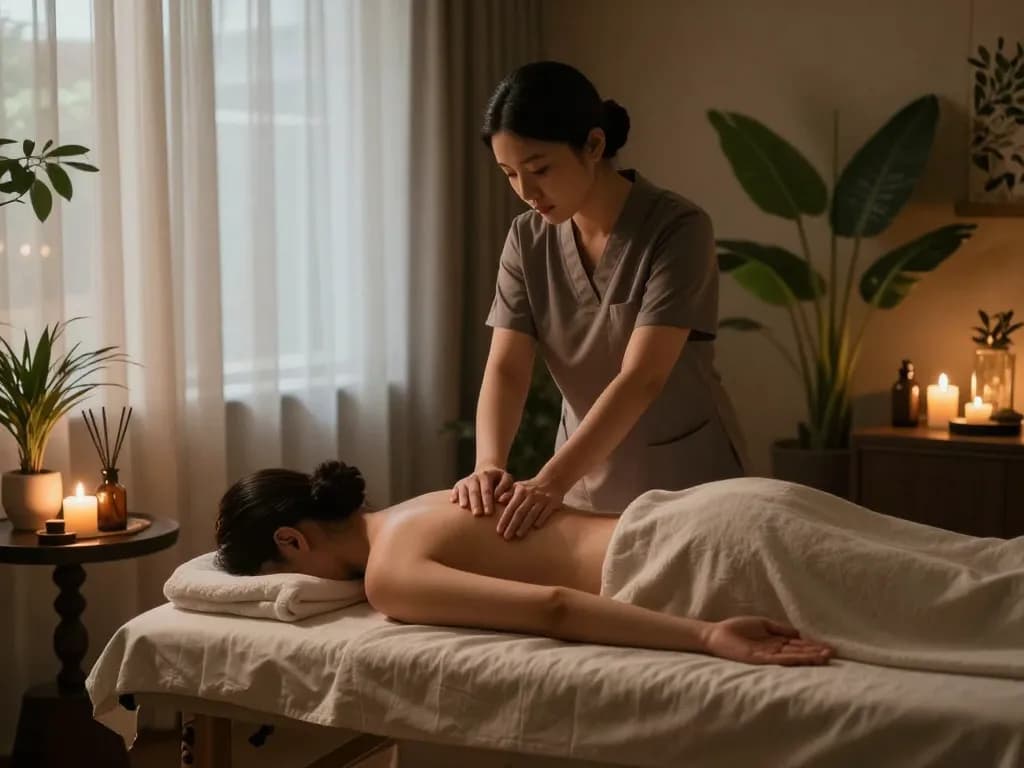 Relaxing 서초스웨디시 spa scene with therapist performing a calming massage in a serene environment.