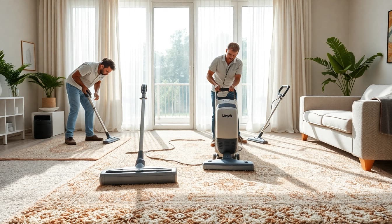 Carpet cleaners lincoln ca providing professional service in a bright living room.