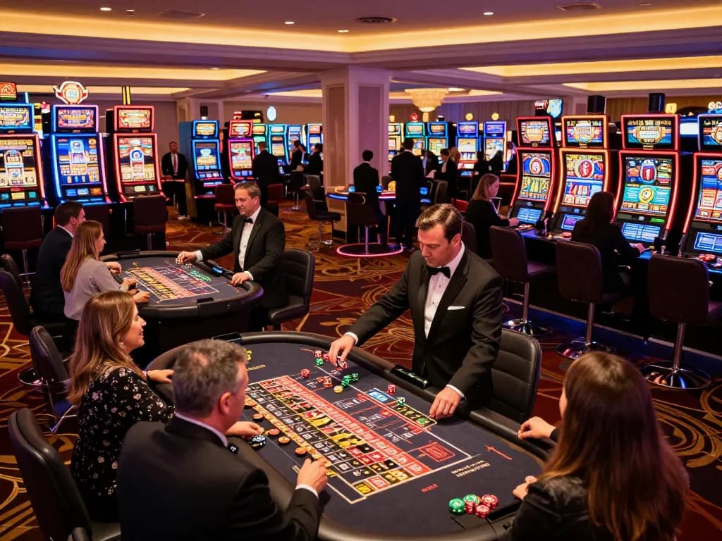 Engaged players at a casino table betting on giường bệnh nhân amidst a vibrant Las Vegas atmosphere.