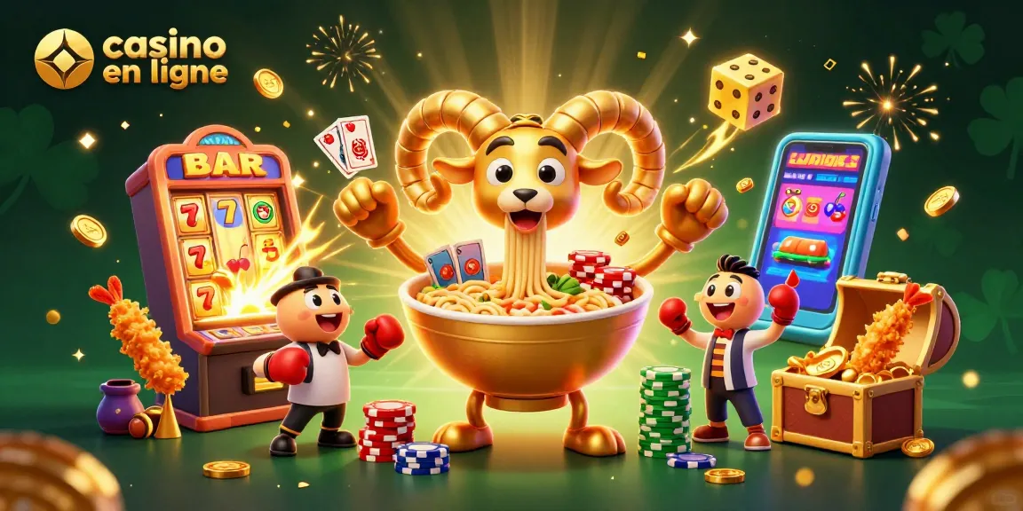 Jouez au casino en ligne avec une scène dynamique de jeux et de personnages animés.