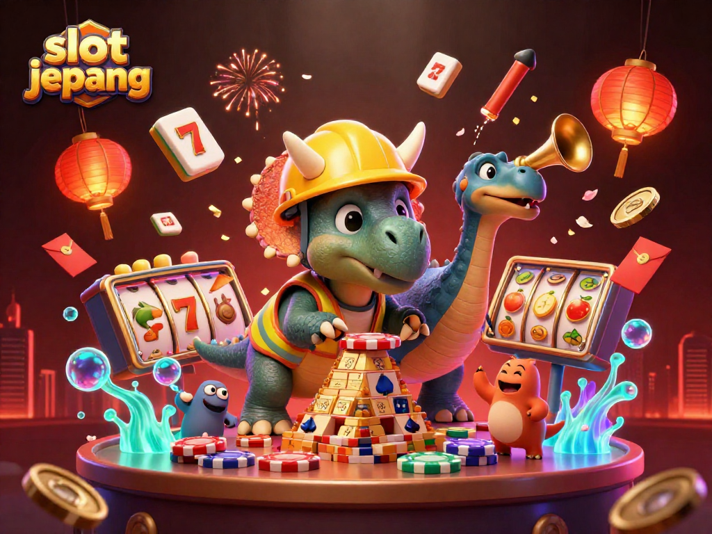Experience the excitement of slot jepang with colorful characters building a casino scene