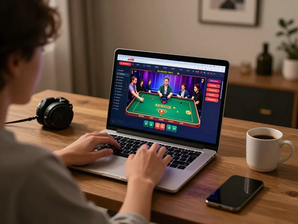 Engaging in a strategic game session at Nk88 while using a laptop for online gambling.