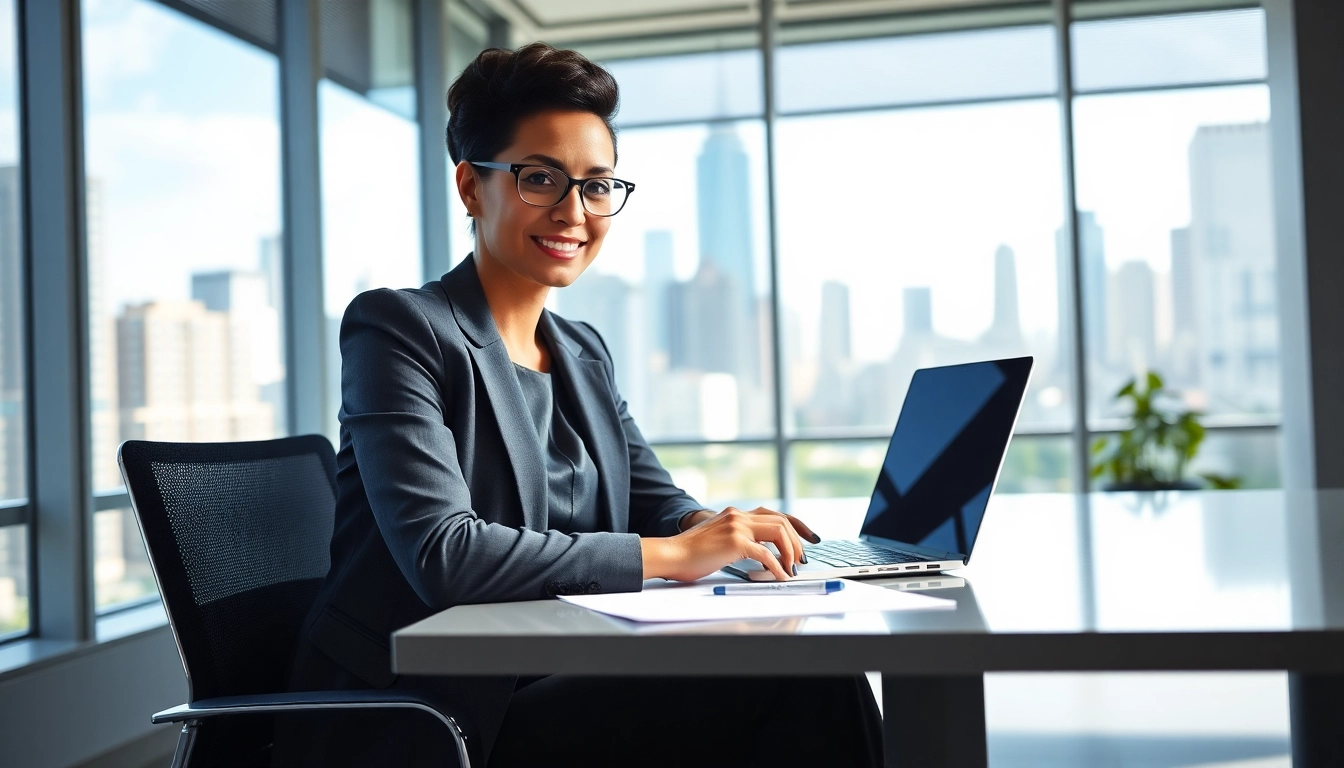 Empower women through executive coaching for women in a modern office setting.
