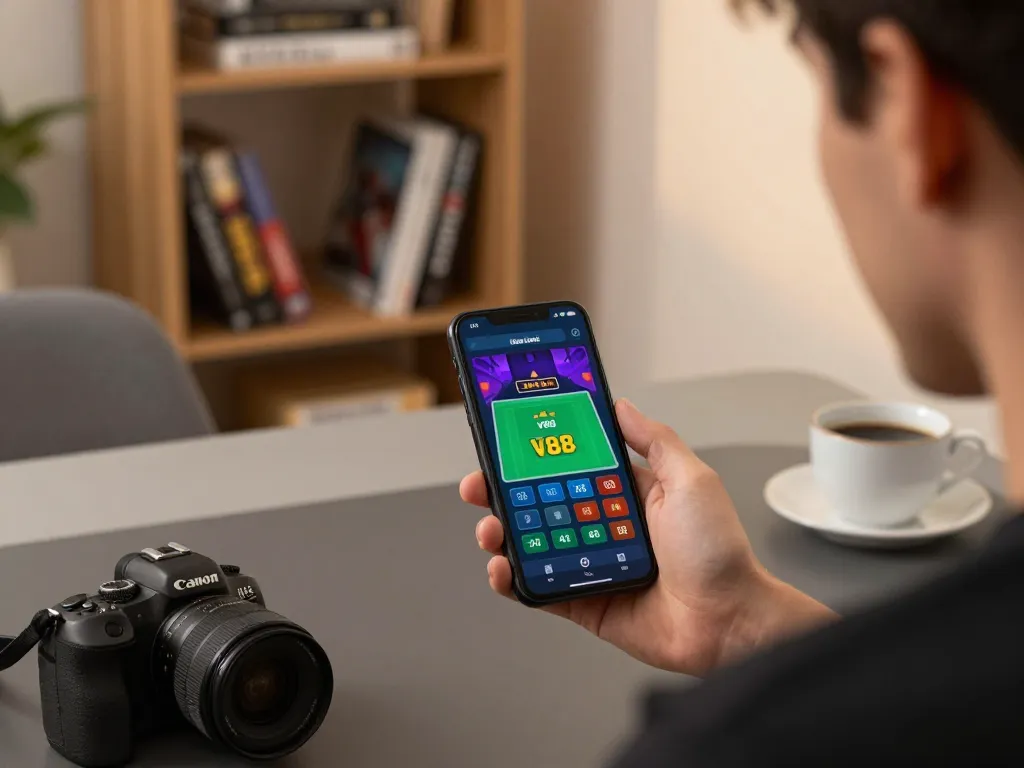 Engaging with the vt88 app during a home gaming session, showcasing a live dealer game on smartphone.