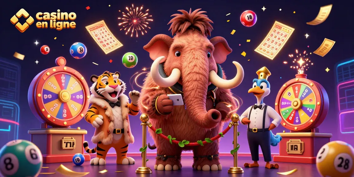 Jouez au casino en ligne avec des personnages de jeux animés, jetons colorés et des effets d'ambiance.