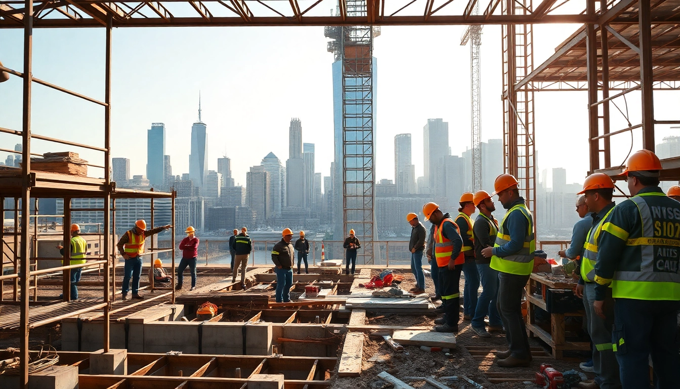 New York Commercial General Contractor overseeing a bustling construction site in NYC.