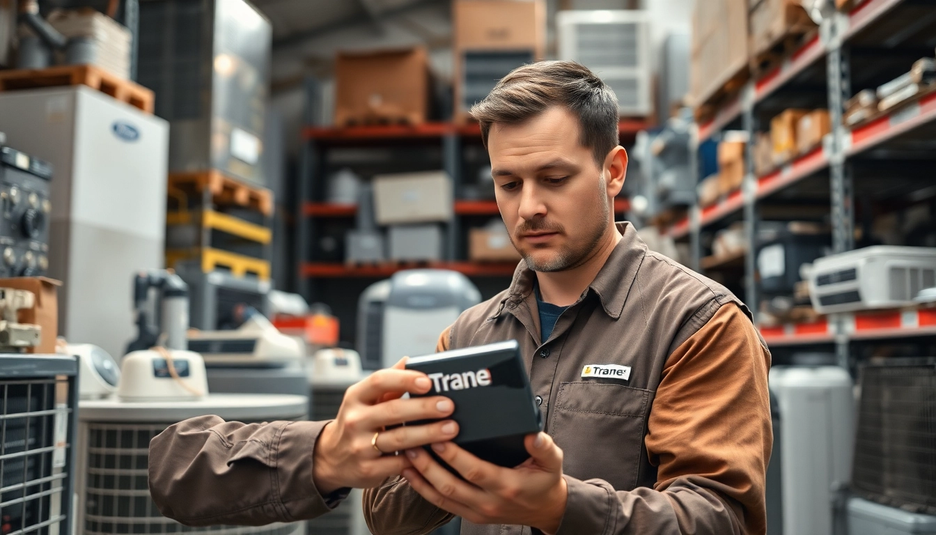 Finding a Trane parts dealer near me with a knowledgeable technician in an organized parts warehouse.