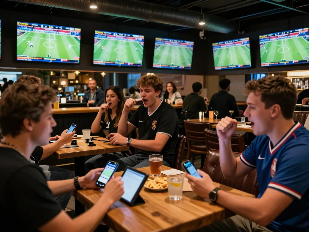 KLIKFIFA sports betting excitement with fans engaged in placing bets during live matches.
